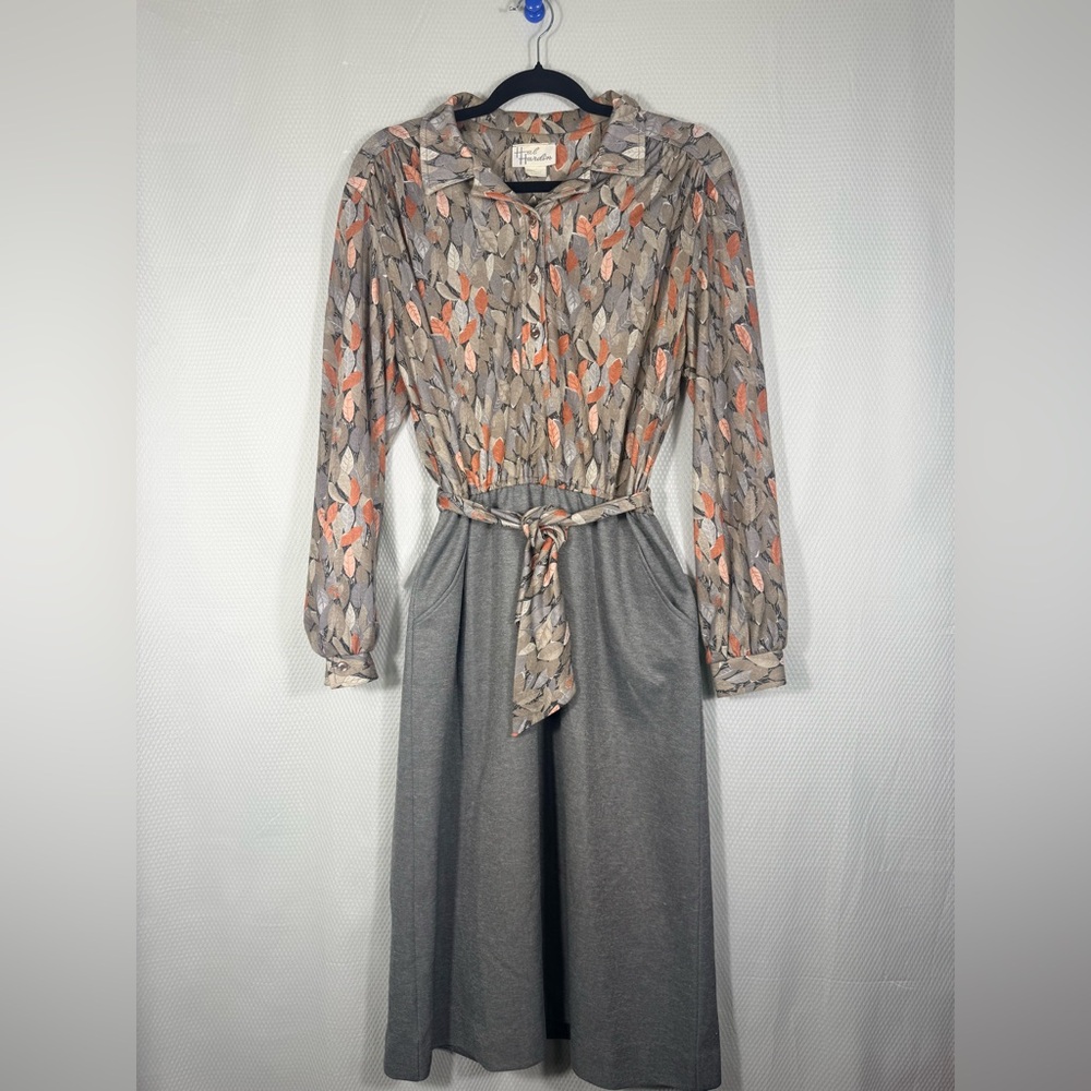 Vintage Hal Hardin Gray Dress with Leaf Print Top